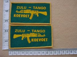 2263 SWA Police Koevoet arm flashes, Call Sign ZT, facing pair (Ref. C951 & 952)