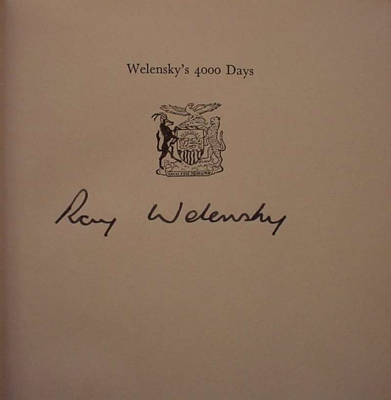 8887 Welensky's 4000 Days by Sir Roy Welensky (Autographed) (Ref. Rhodesia) - Image 2