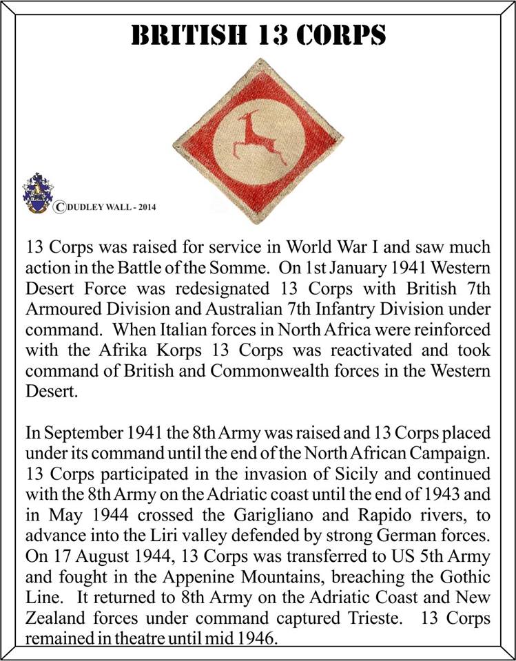 4463-1 British Army 13th Corps Headquarters arm patches, WW2 (BACI39) - Image 2