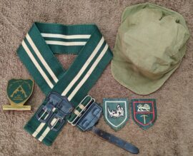 7834-2 Rhodesian Light Infantry stable belt, patches, trophy, cap, named, photos (DW2 599)