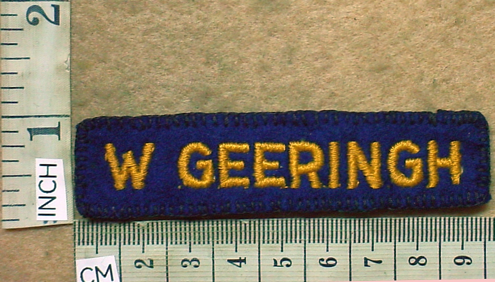 11029-2 Rhodesian Air Force name badge, Officers, Flt Lt W.Geeringh (DW2 309)
