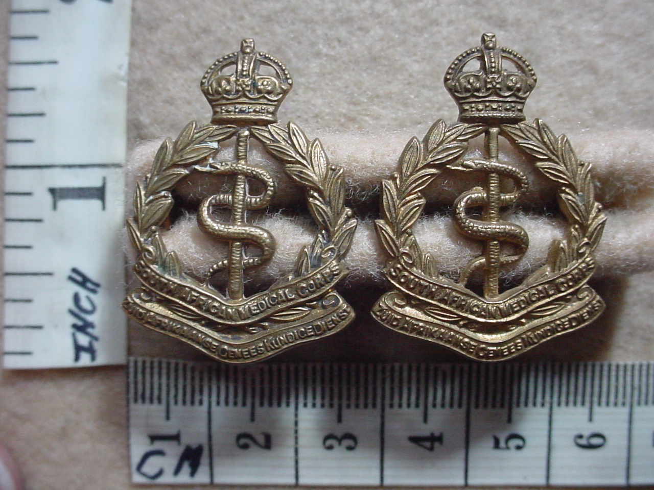 1001-2 South African Medical Corps collar badges, WW1 - ZAGD (CO1573)